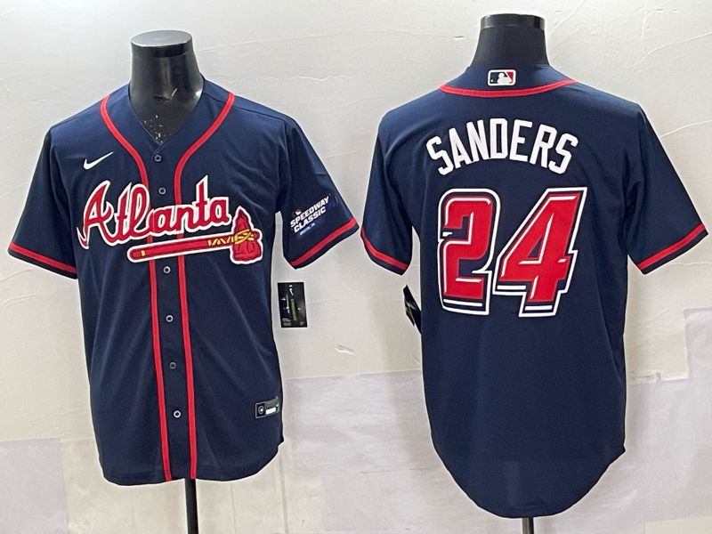 Men Atlanta Braves Nike #24 Sanders Blue 2025 MLB Jersey 01